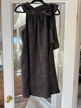 Designer NWT LaRoque Black Dress with Halter neck and bow Gold  Dot Print dress